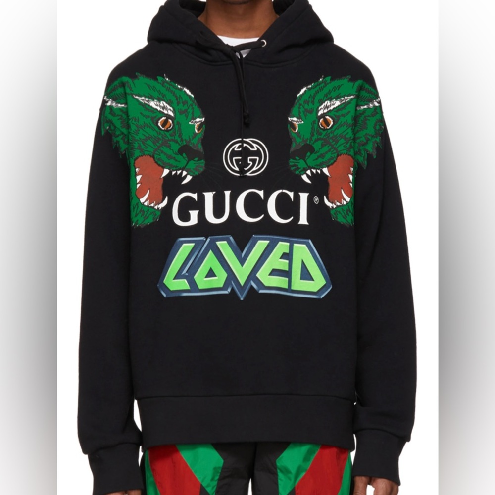 Gucci Mens Tiger Print Hooded Sweatshrt Black Sz L - Picture 5 of 11